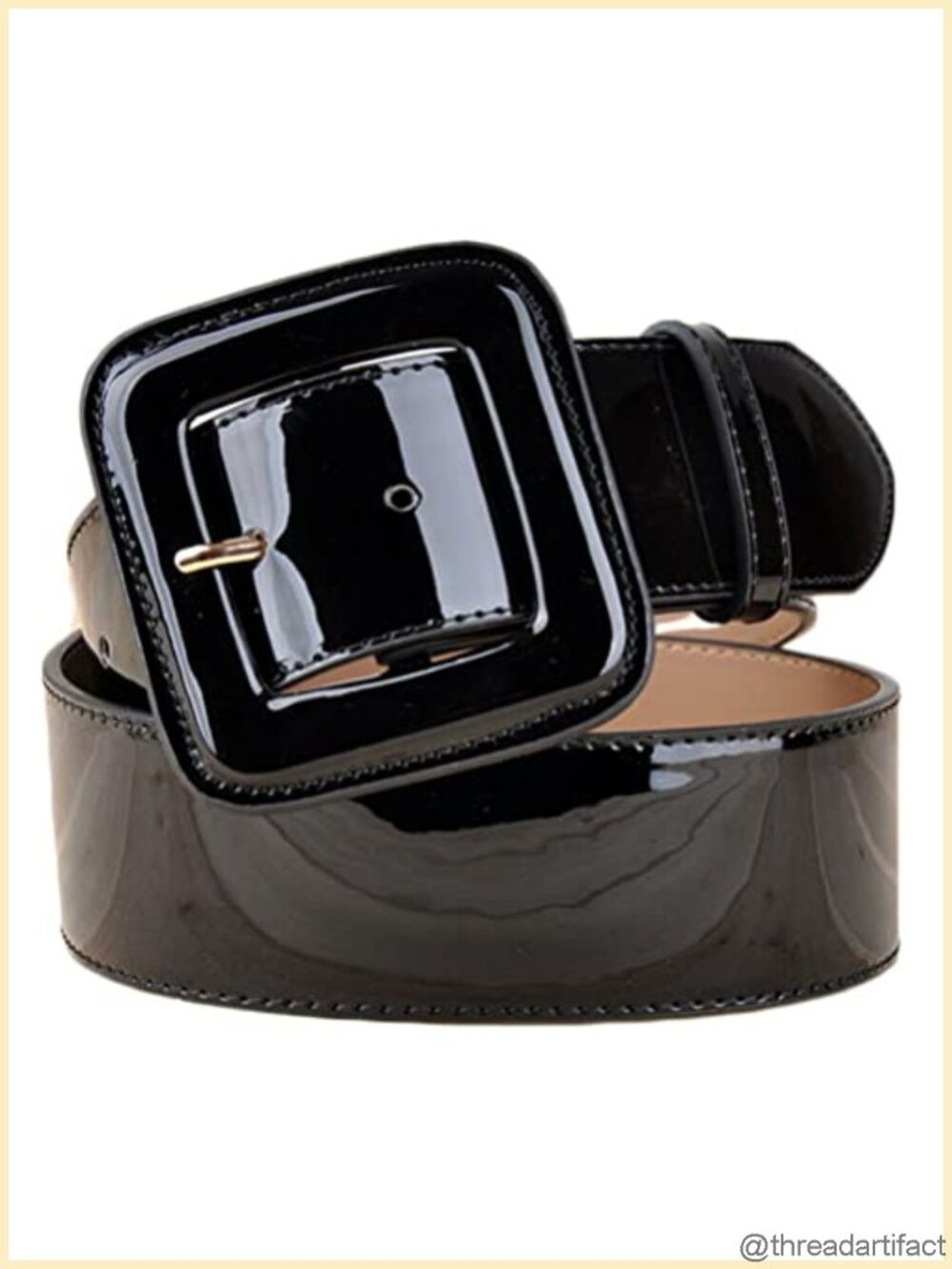 Wide Patent Leather Belt Square Buckle Adjustable Waist for Dresses Coats Skirts